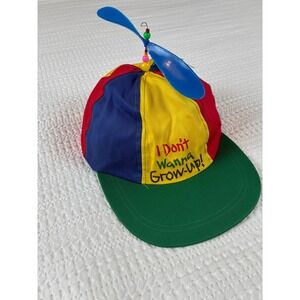 NOS Vtg I Don't Want to Grow Up Hat Toys‎ R US 90s Color block Propeller Kid OS